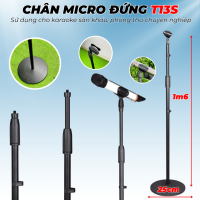 Chân Micro Đứng T13S Cho Karaoke Sân Khấu, Phòng Thu Chuyên Nghiệp Cao Tối Đa 1m6 Bản Đế Thép Rộng 25cm Đầu Kẹp Mic Cứng Cáp