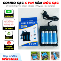 Combo Sạc 4 Pin Kèm Đốc Sạc Có Đèn Báo Sạc, 4 Khay Sạc 4 Pin Cùng Lúc Tự Động Ngắt Khi Sac Đầy Pin Sử Dụng Được 1000 Lần Dùng Cho Cho Micro, Remote, Xe Điều Khiển, Máy Khoan, Đèn Năng Lượng Mặt Trời... 
