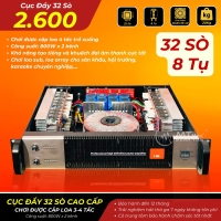 Cục Đẩy Công Suất 32 Sò 8 Tụ 2600 Màu Vàng Bạc Công Suất 1600W Chơi Được Cặp Loa 3 Tấc 4 Tấc Kết Hợp Loa Sub, Loa Array Cho Sân Khấu, Hội Trường, Karaoke Chuyên Nghiệp