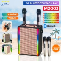 Loa Xách Tay Bluetooth M2003 Hiệu Ứng Ánh Sáng RGB, Dung Lượng 2400MAH, Thời Gian Chơi Từ 4 Đến 6 Giờ, Kèm 2 Micro Không Dây Sạc Type C
