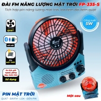 Đài FM FP335S Năng Lượng Mặt Trời Tích Hợp Quạt Và Đèn Pin Loa Nghe Nhạc Tiện Lợi Kết Nối Bluetooth, USB, Thẻ Nhớ, AUX 