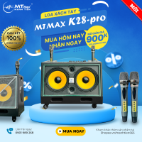 Loa Kéo Karaoke 2025 MTMAX K28 Pro - 2 Bass25 Ấm Uy Lực Công Suất 500W Hệ Thống 6 Loa 3 Đường Tiếng Bass, Trung, Treble Âm Thanh Đa Hướng Bộ Nút Chỉnh Dạng Kim Cương Sang Trọng Kèm 2 Micro Hát Nhẹ Vang Sâu