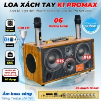 Loa Xách Tay MTMAX K1PROMAX 6 Đường Tiếng Bass Đôi 15CM Bo Mạch 10 Nút Chỉnh Bass, treble, Echo, Deplay, Reverb... 4 Cạnh Sắt Bo Viền Cứng Cáp Công Suất 200W Kèm 2 Micro VHF Hát Nhẹ Vang Sâu