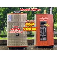 Loa Kéo MTMAX K6Pro Chip DSP Hay Như Phòng Karaoke Chuyên Nghiệp, Dàn Karaoke Di Động, Loa 3 Đường Tiếng Bass 40cm Công Suất 700W Kèm 2 Micro UHF Cao Cấp, Nhẹ Hơi, Nâng Giọng