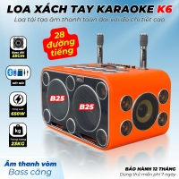 Loa Karaoke Xách Tay Cao Cấp MTMAX K6 28 Đường Tiếng, Hệ Thống Bass Đôi 25 Công Suất Mạnh Mẽ Đến 650W, Micro Không Dây Chống Hú