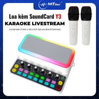 Loa Karaoke Mini Tích Hợp SoundCard Y3 Kèm 2 Micro Sử dụng Livestream, Karaoke, Nghe Nhạc Bluetooth 5.0