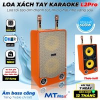 Loa Xách Tay Karaoke MTMAX L2Pro Bass Đôi 25cm Công Suất 600W Tiếng Bass Căng Chắc, Âm Treble Sáng Rõ Tiếng Kèm 2 Micro Hát Nhẹ Nâng Giọng Vang Sâu 