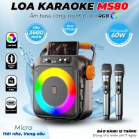 Loa Nghe Nhạc Karaoke MS80 Kèm Micro Bass17cm Led RGB Công Suất 60W Pin 3600mAh Dùng Karaoke Gia Đình, Giảng Dạy, Thuyết Trình Nhỏ Gọn Mang Du Lịch Picnic 