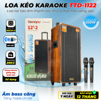 Loa Kéo TTD1122 Bass Đôi 30cm Thiết Kế Kiểu Dáng Gỗ Sang Trọng Công Suất 500W Kết Nối Bluetooth USB Thẻ Nhớ AUX 6Ly Kèm 2 Micro Hát Nhẹ