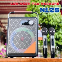 Loa xách tay karaoke N125 Bass20 Đèn LED nhiều màu Kèm 2 micro karaoke Kết Nối Bluetooth 5.0, USB, AUX, Thẻ Nhớ, Cổng Micro, OTG Sạc DC15V 