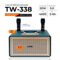 Loa Di Động Karaoke TW338 Kèm 2 Micro Không Dây Âm Thanh Trầm Ấm, Bass Căng Kết Nối Bluetooth, AUX, USB, Thẻ Nhớ, Dung Lượng Pin 4000mAh