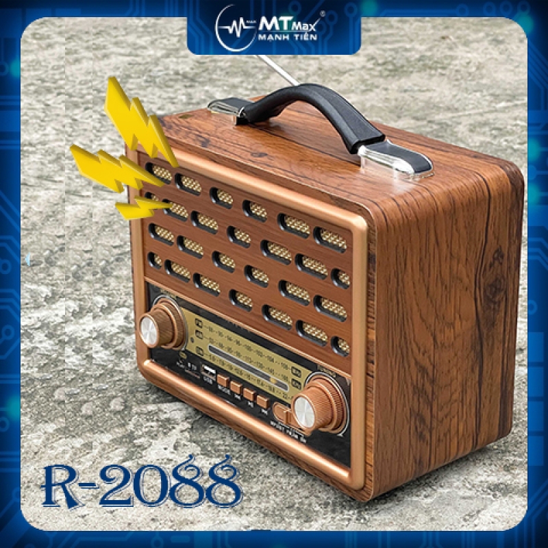 Đài FM R-2088 thiết kế vân gỗ hiện đại  âm thanh hay to rõ hỗ trợ Bluetooh thẻ nhớ