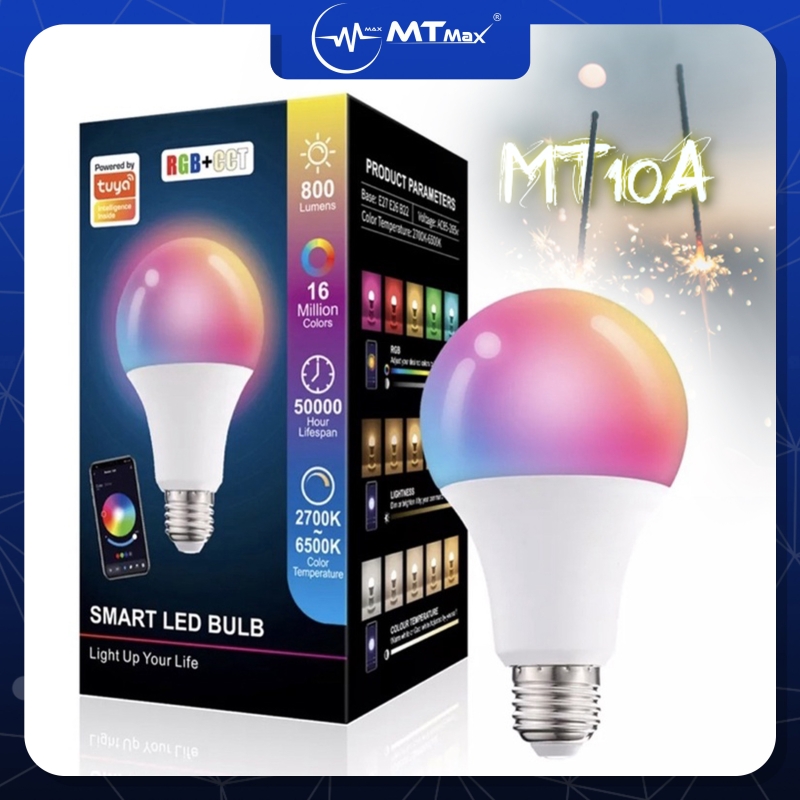 Đèn led đa năng MTMAX MT10A 16 triệu màu sắc quay tiktok giá rẻ đổi màu bằng điều khiển tặng kèm đui đèn