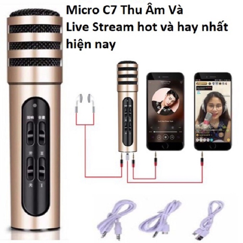 Micro thu âm C7 - Mic thu âm cao cấp không cần soundcard - Thu âm, livestream, karaoke online