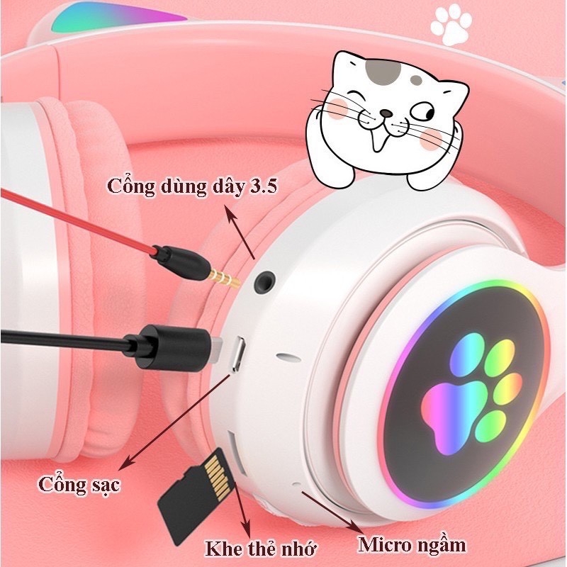 Tai nghe mèo VZV 28M – Có đèn led – Kết nối bluetooth 5.0 - Tai headphone có micro