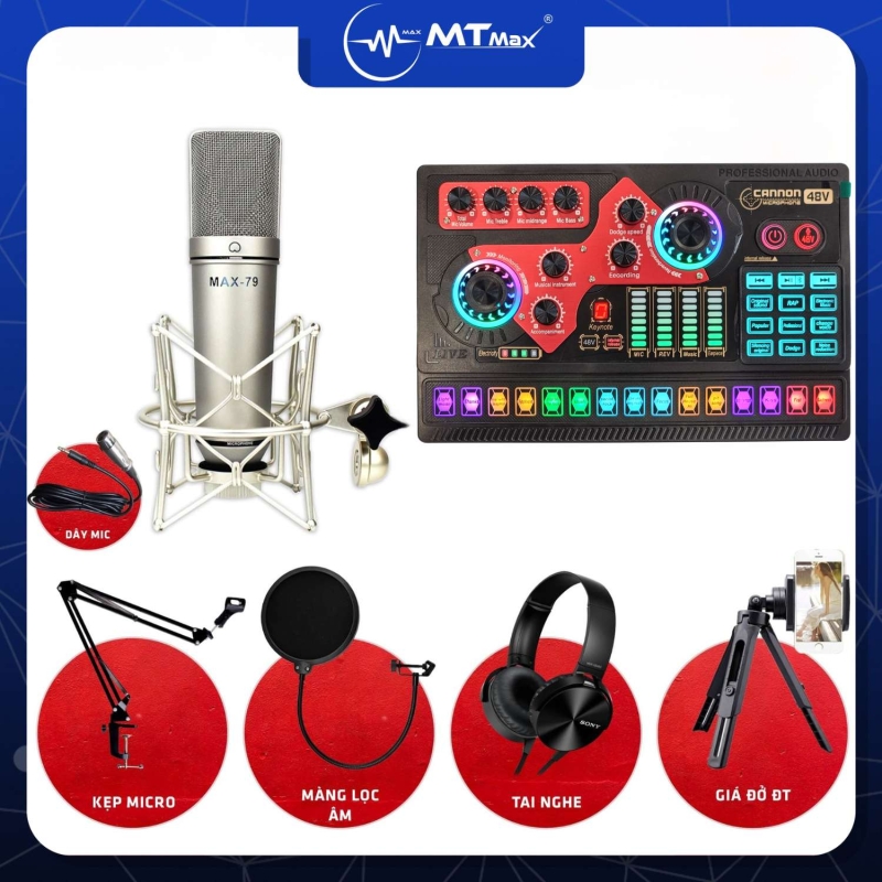 Combo LiveStream Soundcard X5 và Micro Thu Âm Max-79 Chuyên Nghiệp, Đa Năng, Đầy Đủ Phụ Kiện, Kết Nối Dễ Dàng, Giá Tốt, Chất Lượng Cao