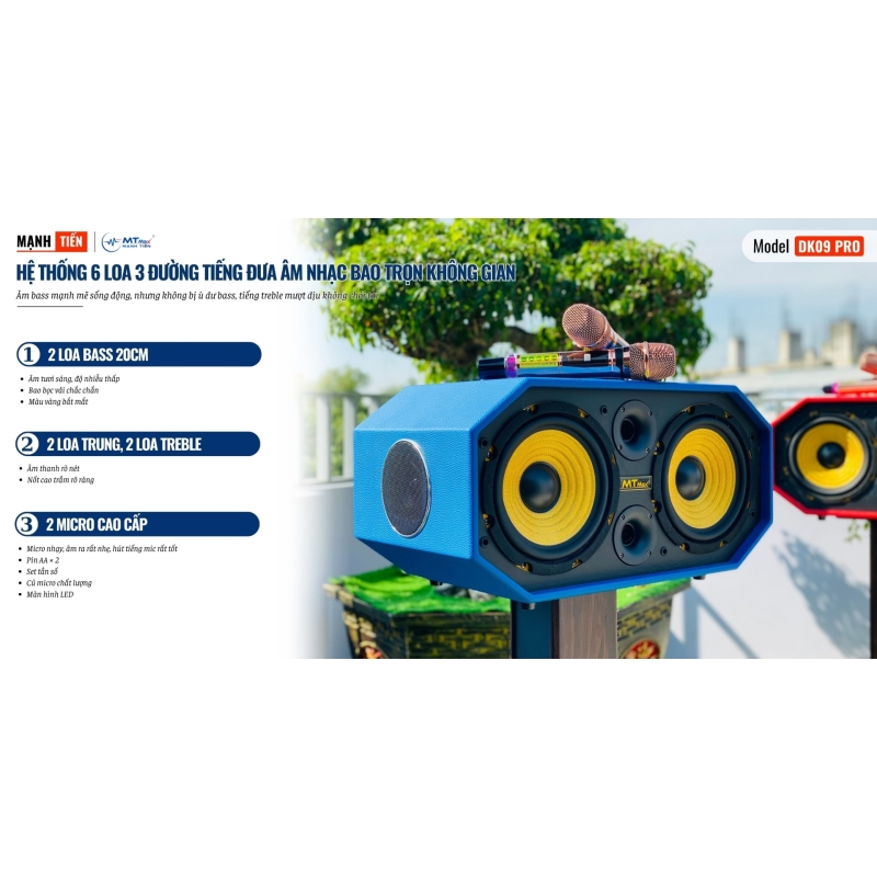 Loa Xách Tay Karaoke MTMAX DK09 Pro Âm Thanh Đa Hướng Hệ Thống 6 Loa 3 Đường Tiếng, 2 Bass 20 Công Suất Đến 450W