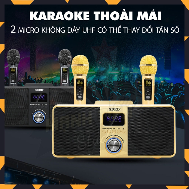 Loa karaoke bluetooth SD 309 - Tặng kèm 2 micro không dây có màn hình LCD - loa mắt cú cao cấp nhất