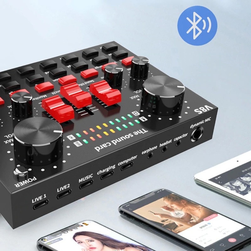 Sound Card V8S+bản nâng cấp có Bluetooth, Pin Sạc – Thu Âm Hát Livestream Karaoke