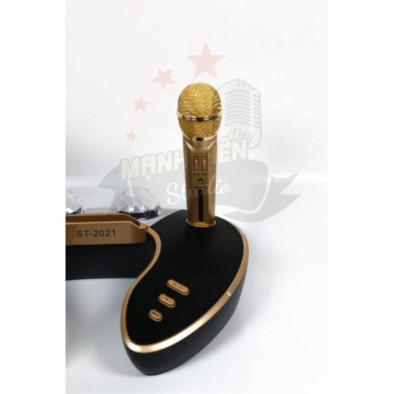 Loa bluetooth cao cấp ST 2021 - Dàn âm thanh karaoke mini kèm 2 đèn led - Tặng kèm 2 micro không dây