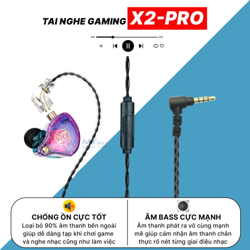 Tai Nghe Gaming X2 Pro Có Micro - Tai Nghe Nhét Tai Nghe Nhạc Thiết Kế Cong Thái Học Âm Bass Mạnh Mẽ Chống Ồn Cực Tốt Giá Rẻ Nhất Năm 2024