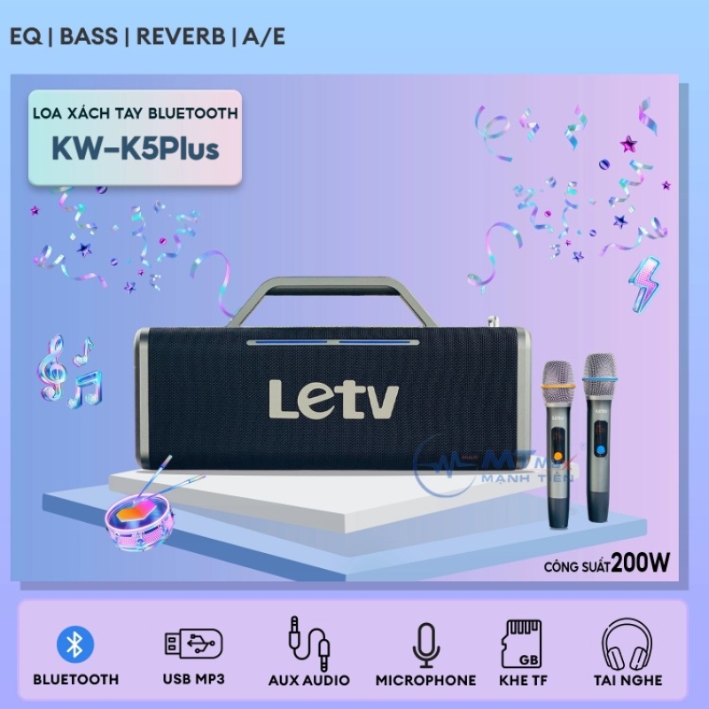 Loa Xách Tay Bluetooth KW K5Plus - Công Suất Cực Lớn 200W, Sử Dụng Liên Tục Đến 8 Giờ, Đèn LED RGB Nhiều Chế Độ, Âm Thanh Siêu Khủng, Tặng Kèm Micro Không Dây Karaoke.
