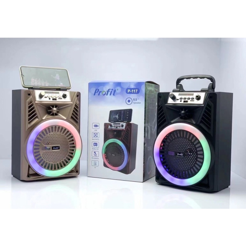 Loa bluetooth karaoke Profit P118/P117 - Bass 6.5 inch, kèm đèn led bắt mắt - Tặng 1 micro có dây