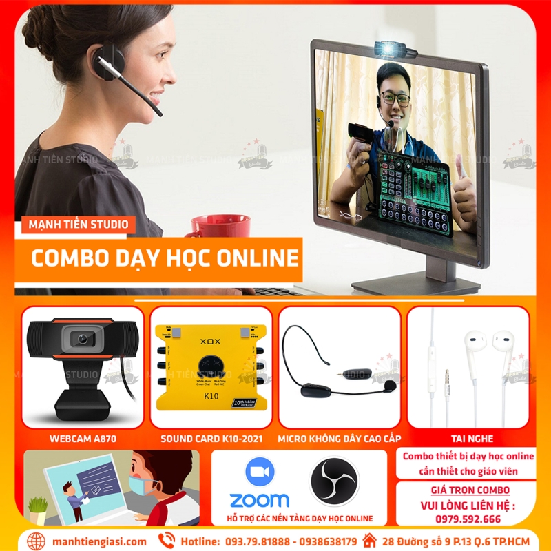 Combo thiết bị dạy học online Wedcam A870 - Sound card K10 - Micro Không Dây Cao Cấp