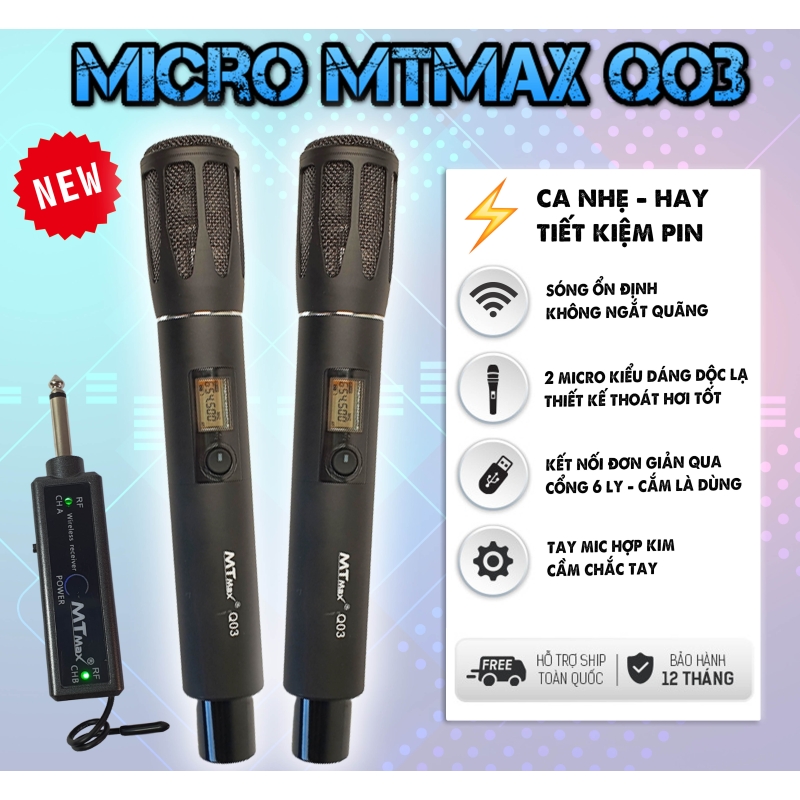 Micro Không Dây MTMAX Q03 Cao Cấp 2 Mic thiết kế đẹp ca hay