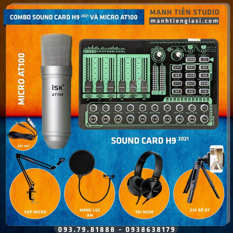 Combo Sound Card H9 2021 Và Micro AT100