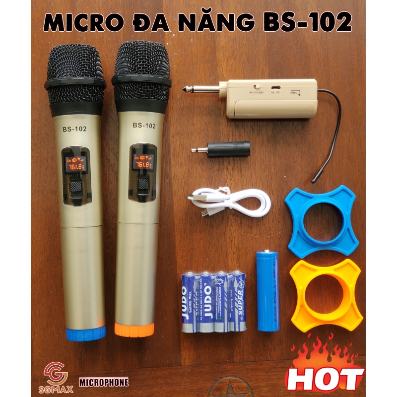 Micro karaoke SGMAX 102, Mẫu Mới 2 Mic Không Dây