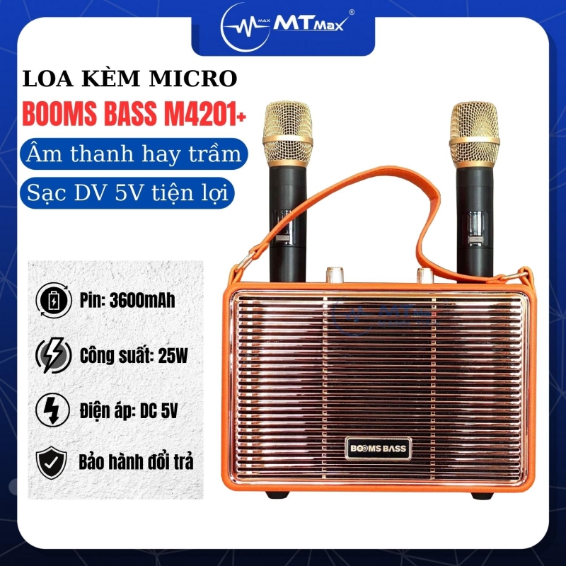 Loa Bluetooth Karaoke BOOMS BASS M4201+ Sang Trọng Công Suất Lớn Kèm 2 Micro