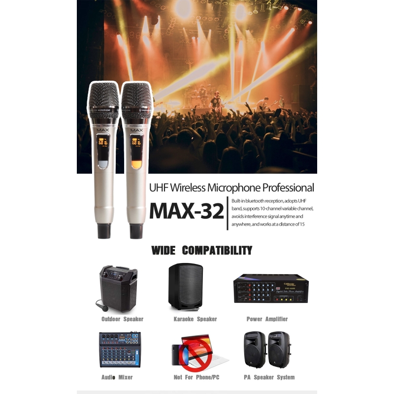 Micro không dây đa năng Max32 - Màn hình LCD hiển thị tần số - phù hợp cho mọi thiết bị