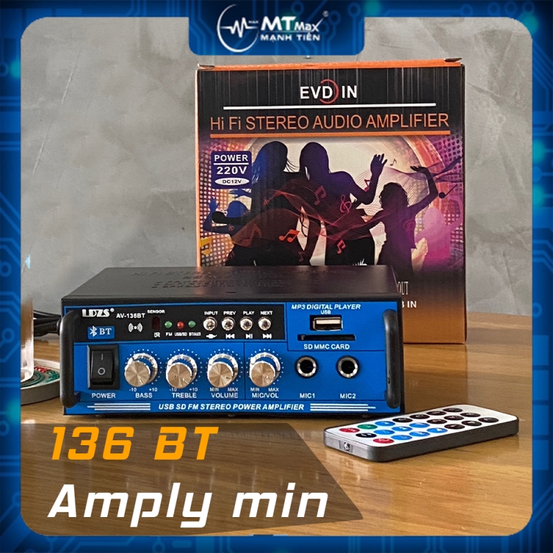 Ampli mini AV-136BT nghe nhạc bluetooth thẻ nhớ hát karaoke công suất 200w