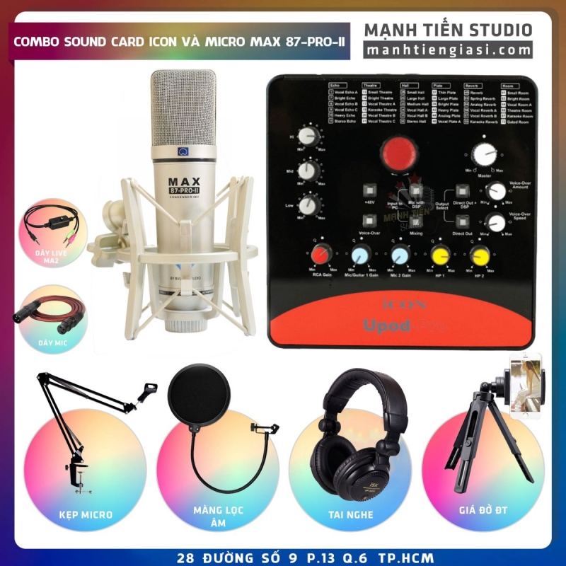 Combo thu âm, livestream Micro Max 87-Pro-II, Sound card Icon Upod Pro - Kèm full phụ kiện