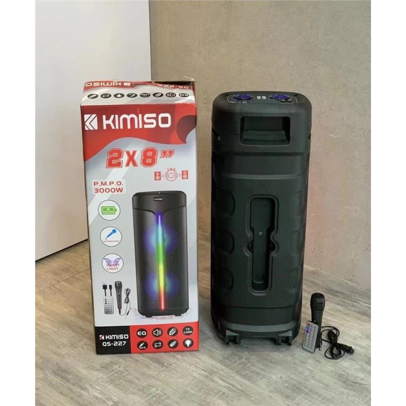 Loa kéo di động Kimiso QS-227 - Loa karaoke bass 2 tấc đôi - Kết nối 2 loa qua TWS (True Wireless St