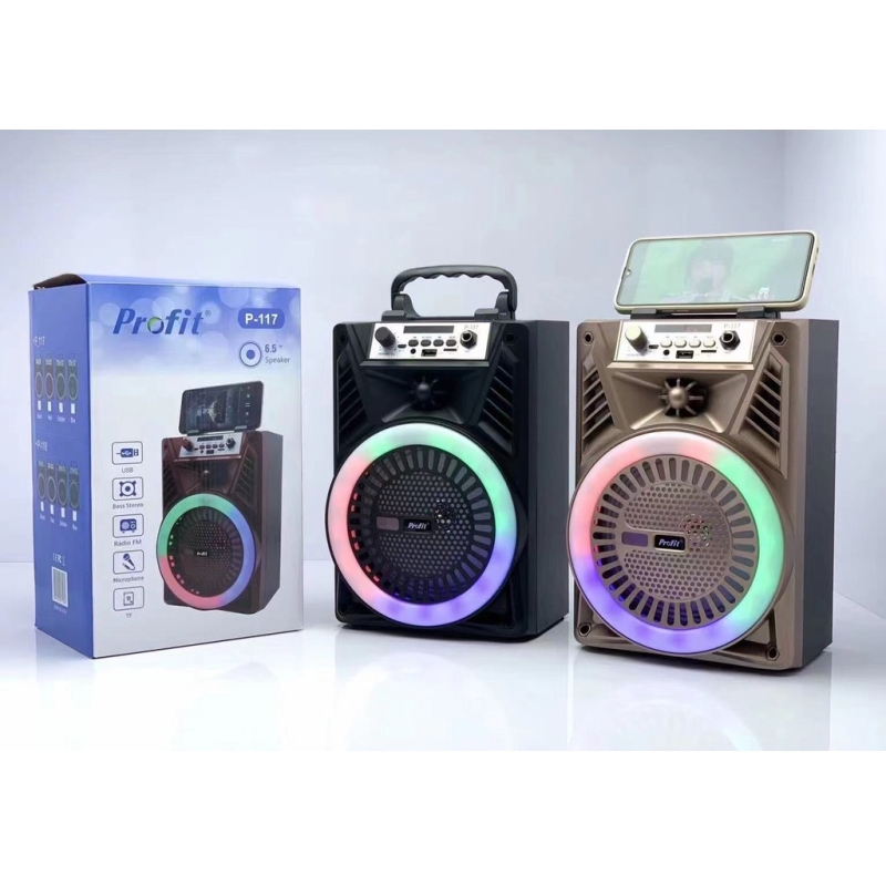 Loa bluetooth karaoke Profit P118/P117 - Bass 6.5 inch, kèm đèn led bắt mắt - Tặng 1 micro có dây