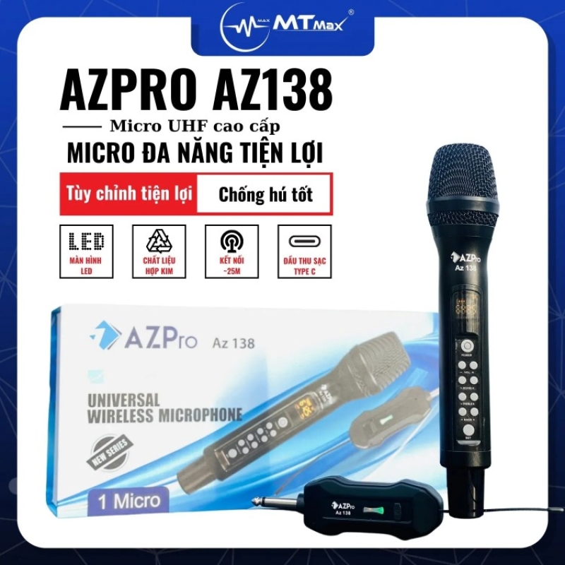 Micro Đa Năng AZpro Az138 Chỉnh Bass, Treble, Echo, Âm Lượng Ngay Trên Thân Mic Phù Hợp Với Amply, Loa Kéo, Mixer, Soundcard