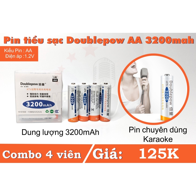 Combo 4 pin sạc AA 3200mAh cao cấp thương hiệu Doublepow