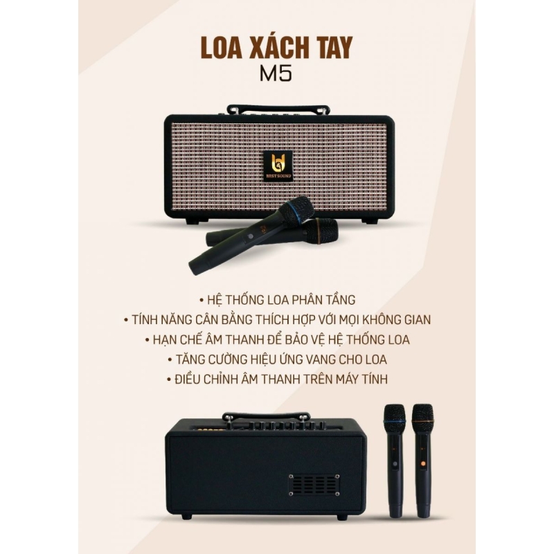 Loa kéo Best Sound M5 - Loa xách tay di động - Hệ thống 2 Loa bass 13.5cm và 2 loa treble 5cm