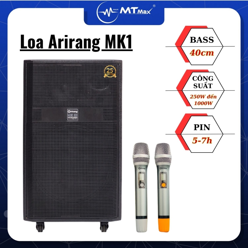 Loa Arirang MK1 New 2023, Bass 40cm, Công Suất RMS 250-1000w, Kèm 2 Micro UHF