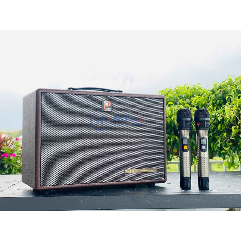 Loa Di Động Xách Tay Cao Cấp Prosing W8Kor Tích Hợp Vang Số, Chống Hú, Lọc Âm Bass 20cm Công Suất 150W - 350W Kèm 2 Micro - Tặng Bộ Pin Sạc B02