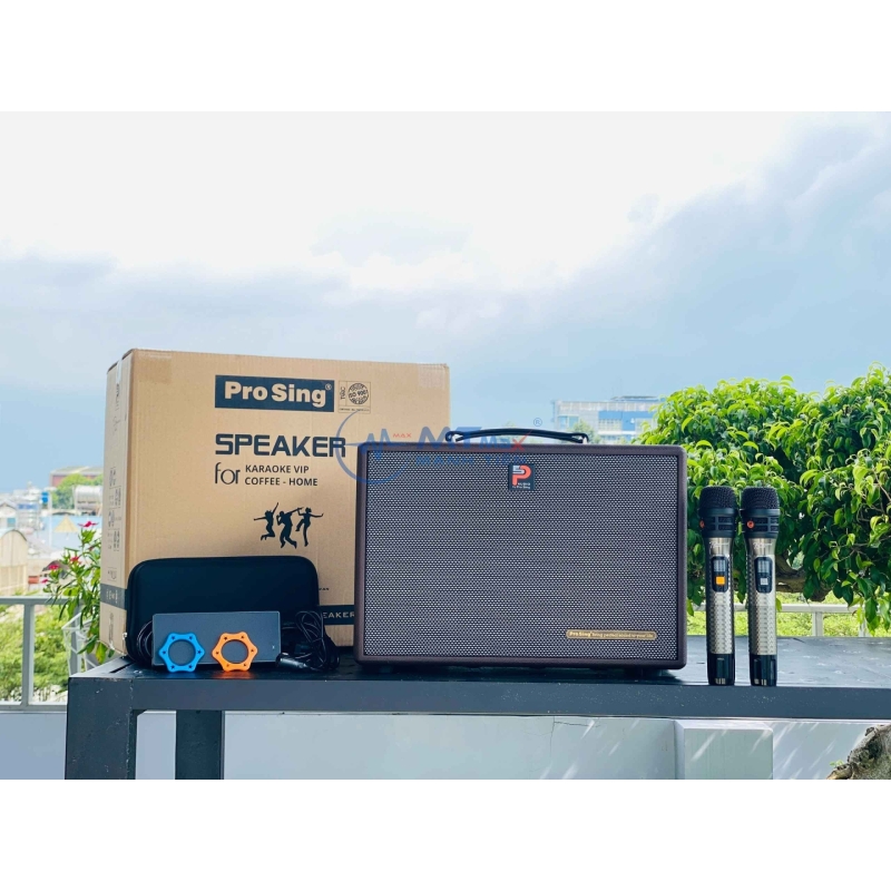 Loa Di Động Xách Tay Cao Cấp Prosing W8Kor Tích Hợp Vang Số, Chống Hú, Lọc Âm Bass 20cm Công Suất 150W - 350W Kèm 2 Micro - Tặng Bộ Pin Sạc B02