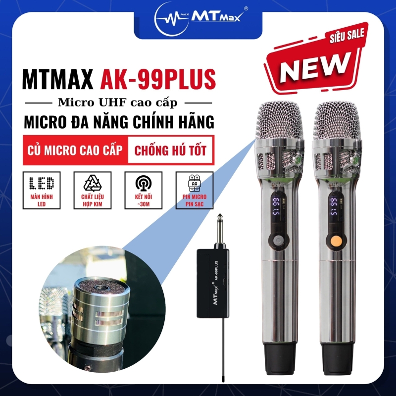 Micro MTMAX AK99Plus Cho Dàn Karaoke, Loa Kéo, Amply Cao Cấp Chính Hãng, Củ Micro Cao Cấp Set Tần Số, Chỉnh Âm Lượng Ngay Thân Mic | Cùng Lan Vy Trải Nghiệm Micro AK99PLus