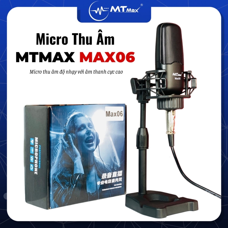 Micro Thu Âm Max06 Kèm Chân Đa Năng, Micro Thu Âm Chính Hãng Cho Thu Âm Livestream Chuyên Nghiệp