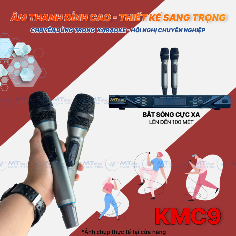 Micro Đầu Thu Lớn KMC9 - Siêu Phẩm Micro Đầu Thu Karaoke 2 Râu Cao Cấp Giá Rẻ, Lọc Âm, Nâng Giọng Chống Hú Rè Cực Tốt Bắt Sóng Xa Đến 30m